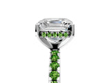 Platinum Asscher Cut Diamond Solitaire Ring with Round with Peridot side stone Pavé Band and Four-Prong Setting_17