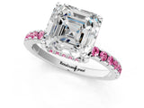 Platinum Asscher Cut Diamond Solitaire Ring with Round with Pink Sapphire side stone Pavé Band and Four-Prong Setting_13