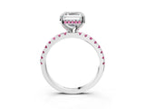 Platinum Asscher Cut Diamond Solitaire Ring with Round with Pink Sapphire side stone Pavé Band and Four-Prong Setting_15
