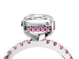 Platinum Asscher Cut Diamond Solitaire Ring with Round with Pink Sapphire side stone Pavé Band and Four-Prong Setting_16