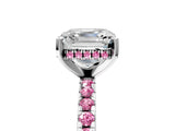 Platinum Asscher Cut Diamond Solitaire Ring with Round with Pink Sapphire side stone Pavé Band and Four-Prong Setting_17