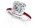 Platinum Asscher Cut Diamond Solitaire Ring with Round with Ruby side stone Pavé Band and Four-Prong Setting_13