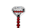 Platinum Asscher Cut Diamond Solitaire Ring with Round with Ruby side stone Pavé Band and Four-Prong Setting_17
