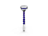 Platinum Asscher Cut Diamond Solitaire Ring with Round with Tanzanite side stone Pavé Band and Four-Prong Setting_14