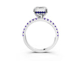 Platinum Asscher Cut Diamond Solitaire Ring with Round with Tanzanite side stone Pavé Band and Four-Prong Setting_15