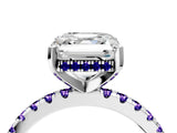 Platinum Asscher Cut Diamond Solitaire Ring with Round with Tanzanite side stone Pavé Band and Four-Prong Setting_16