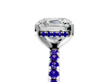 Platinum Asscher Cut Diamond Solitaire Ring with Round with Tanzanite side stone Pavé Band and Four-Prong Setting_17