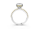 Platinum Asscher Cut Diamond Solitaire Ring with Round with Yellow Sapphire side stone Pavé Band and Four-Prong Setting_15