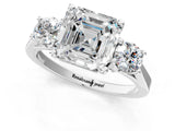 Platinum Asscher Cut Diamond Three-Stone Engagement Ring with Prong Setting and Pavé Band_32