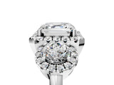 Platinum Asscher Cut Diamond Three-Stone Halo Ring with Prong Setting and Pavé Accents_18