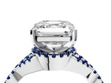 Platinum Asscher Cut Diamond with Blue Sapphire side stone Halo Twist Band Solitaire Prong Setting Ring_4