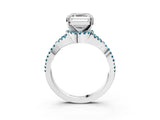 Platinum Asscher Cut Diamond with Blue Topaz side stone Halo Twist Band Solitaire Prong Setting Ring_3