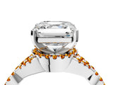 Platinum Asscher Cut Diamond with Citrine side stone Halo Twist Band Solitaire Prong Setting Ring_4