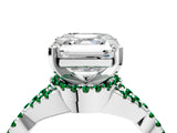 Platinum Asscher Cut Diamond with Emerald side stone Halo Twist Band Solitaire Prong Setting Ring_4