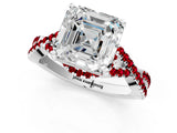 Platinum Asscher Cut Diamond with Ruby side stone Halo Twist Band Solitaire Prong Setting Ring_1