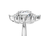 Platinum Asscher Cut Halo Diamond Cluster Ring with Marquise and Round Stones on a White Gold Band with Prong Setting_18