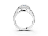Platinum Asscher Cut Halo Diamond Ring with Beaded Split Shank and Four-Prong Setting_16