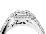 Platinum Asscher Cut Halo Diamond Ring with Beaded Split Shank and Four-Prong Setting_17