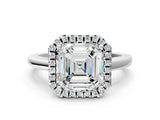 Platinum Asscher Cut Halo Diamond Solitaire Ring with Asscher Cut Band and Four-Prong Setting_7