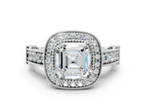 Platinum Asscher Cut Halo Diamond Split Shank Pave Ring_13