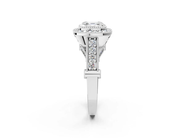 Platinum Asscher Cut Vintage Bezel Halo Engagement Ring Setting