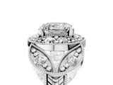 Platinum Asscher Cut Halo Milgrain Diamond Engagement Ring with Leaf Band and Four-Prong Setting_12