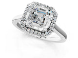 Platinum Asscher Cut Halo Round Diamond Solitaire Ring with Pavé Band and Four-Prong Setting_1