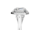 Platinum Asscher Cut Halo Round Diamond Solitaire Ring with Pavé Band and Four-Prong Setting_5