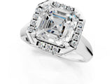 Platinum Asscher Cut Halo Solitaire Engagement Ring with Square Band and Four-Prong Setting_25