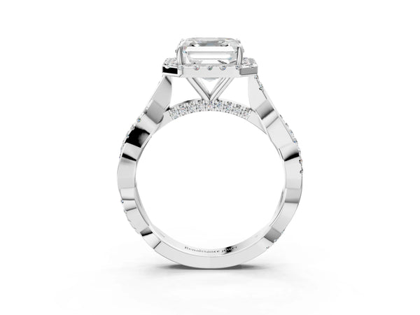 Platinum Asscher Cut Interwoven Twist Halo Engagement Ring Setting