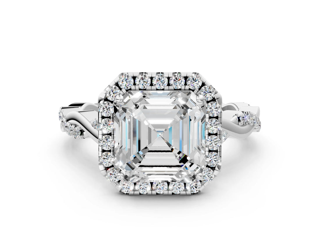 Platinum Asscher Cut Halo Twist Band with Four-Prong Setting_7