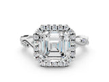 Platinum Asscher Cut Halo Twist Band with Four-Prong Setting_7
