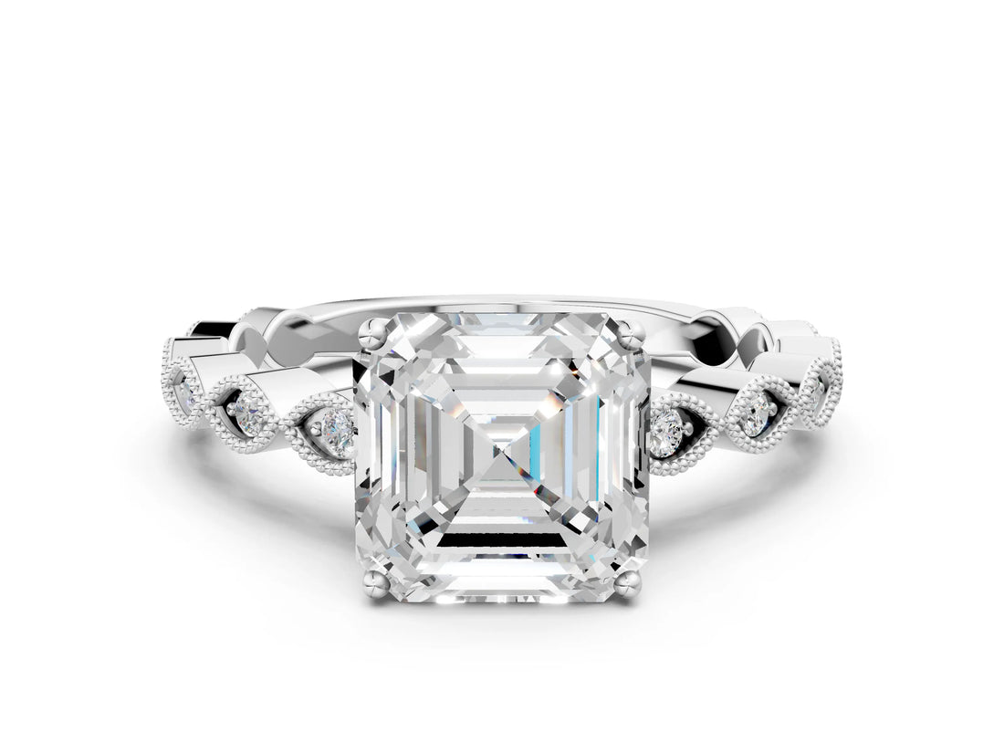 Platinum Asscher Cut Solitaire Diamond Ring with Infinity Twist Band and Four-Prong Setting_25