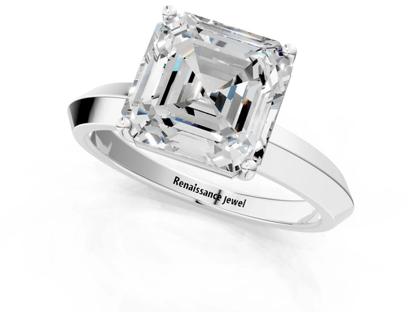 Platinum Asscher Cut Knife-Edge Solitaire Engagement Ring Setting with Plain Polished Band