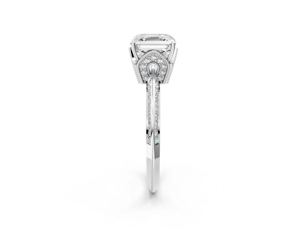 Platinum Asscher Cut Graduated Pave Engagement Ring Setting