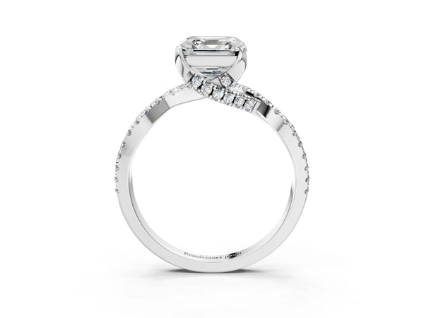 Platinum Asscher Cut Twisted Split Shank Engagement Ring Setting