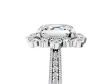 Platinum Asscher Halo Milgrain Pave Diamond Ring with Four-Prong Setting 1