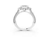 Platinum Asscher Halo Milgrain Pave Diamond Ring with Four-Prong Setting 5