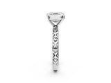 Platinum Asscher Solitaire Diamond Engagement Ring with XO Engraved Band and Four-Prong Setting 3