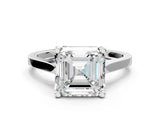 Platinum Asscher Solitaire Diamond Ring with Four-Prong Setting and Tapered Band 1