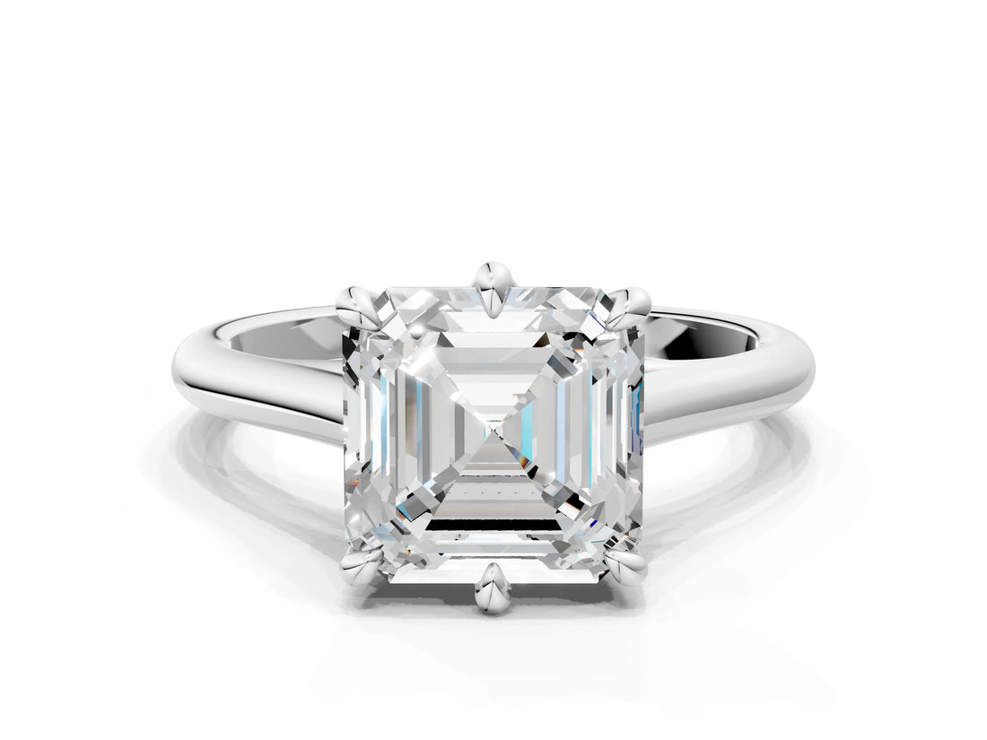 Platinum Asscher Solitaire Engagement Ring with Six-Prong Setting and Classic Band 1