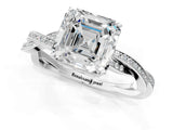 Platinum Asscher Solitaire Twisted Pave Diamond Ring with Four-Prong Setting_1