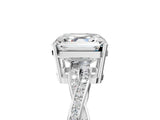 Platinum Asscher Solitaire Twisted Pave Diamond Ring with Four-Prong Setting_5