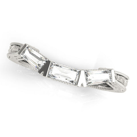 Platinum Baguette Cut Channel Set Milgrain Band with V-Prong Setting