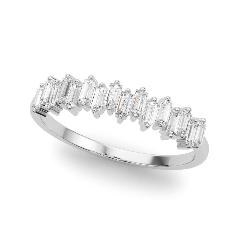 Silver Baguette Diamond Bar Set White Gold Band with Shared Prong Setting