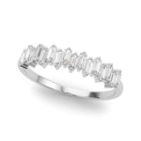 Silver Baguette Diamond Bar Set White Gold Band with Shared Prong Setting