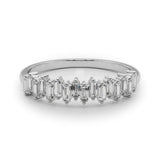 Silver Baguette Diamond Bar Set White Gold Band with Shared Prong Setting