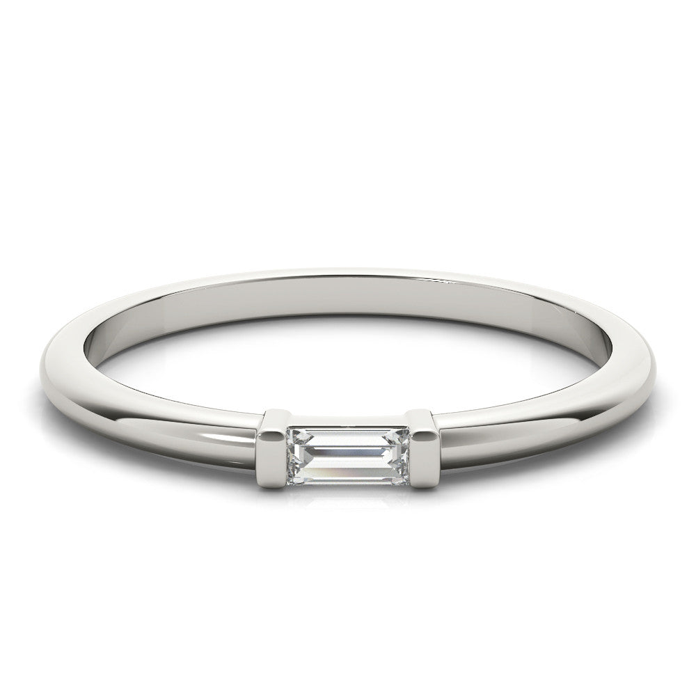 Platinum Baguette Solitaire Bar-Set Minimalist Band 2