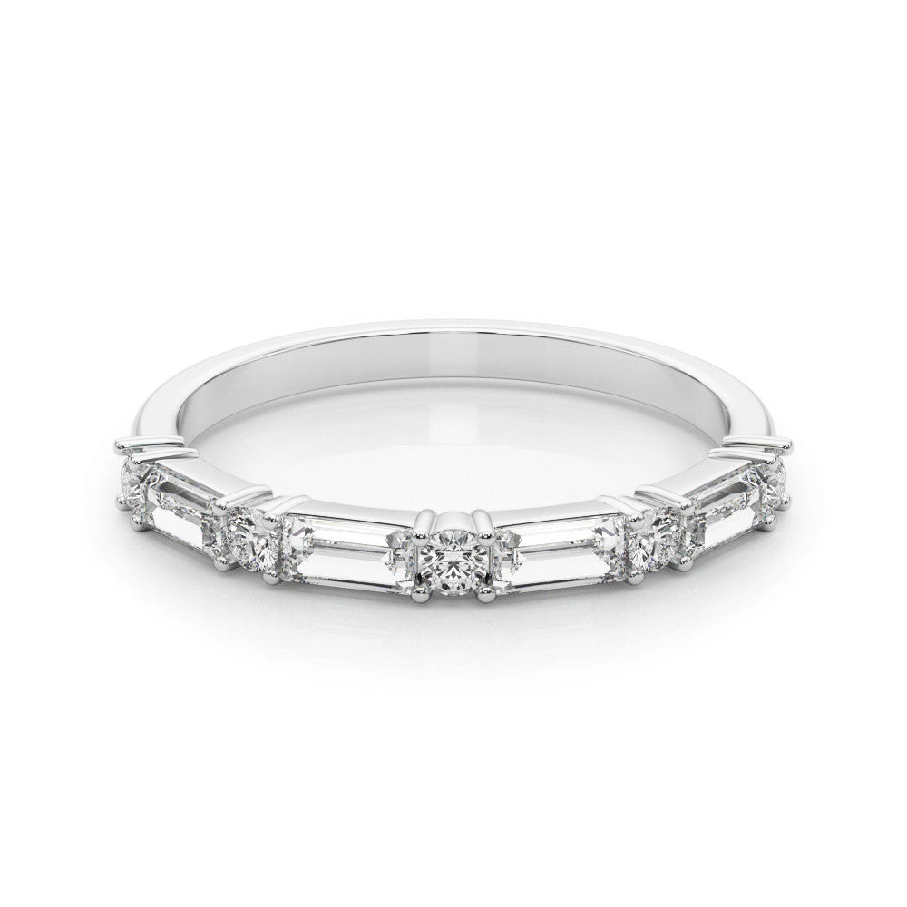 Platinum Baguette and Round Diamond Bar Setting Half Eternity Band with Prong Setting 2