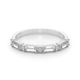 Platinum Baguette and Round Diamond Bar Setting Half Eternity Band with Prong Setting